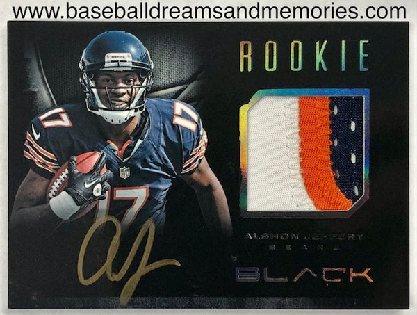2012 Panini Black Alshon Jeffery Rookie Black Gold Autograph Jersey Patch Card Serial Numbered 050/349