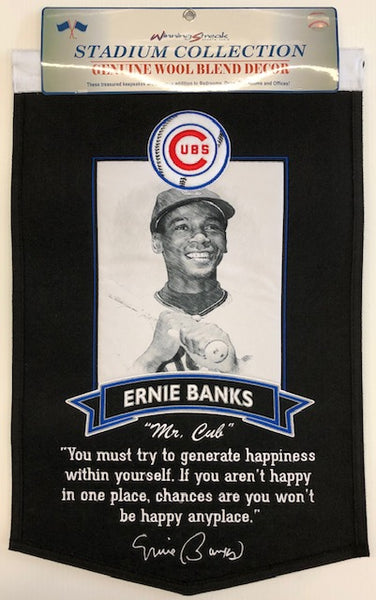 Winning Streak Genuine Wool Blend Chicago Cubs Ernie Banks Banner Approximately 24”x 15”