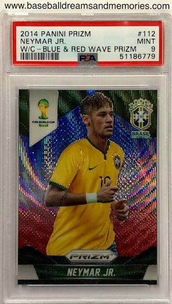 2014 Panini Prizm Fifa World Cup Brasil Neymar Jr Blue & Red Wave Card Graded PSA Mint 9