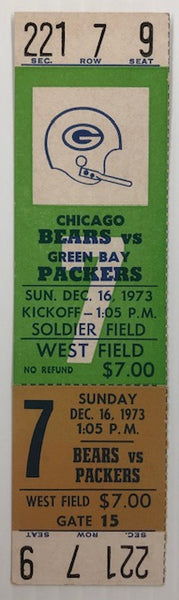 1973 Chicago Bears vs. Green Bay Packers Full Complete Ticket