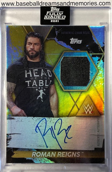 2021 Topps WWE Fully Loaded Roman Reigns Autograph Chair Relic Card Serial Numbered 72/75
