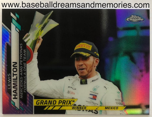 2020 Topps Chrome Formula 1 Lewis Hamilton Grand Prix Winner Purple Refractor Card Serial Numbered 065/399