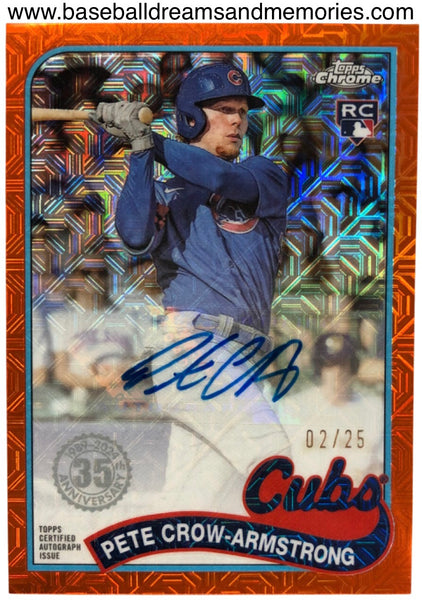 2024 Topps Chrome Silver Pack Pete Crow-Armstrong Orange Mojo Refractor Autograph Rookie Card Serial Numbered 02/25
