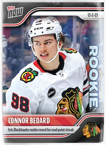 2023-24 Topps Now Hockey Connor Bedard Exclusive Rookie Sticker #52 "Sets Blackhawks Rookie Record For Road Point Streak""