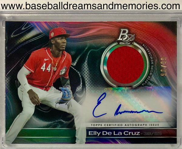 2023 Bowman Platinum Elly De La Cruz Platinum Pieces Autograph Jersey Card Serial Numbered 90/99