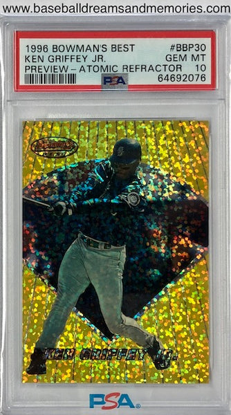 1996 Bowman's Best Ken Griffey Jr. Preview - Atomic Refractor Card Graded PSA GEM MT 10 (Also eBay Authenticated with Display)