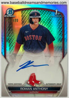 2023 Bowman Chrome Roman Anthony 1st Bowman Autograph Refractor Card Serial Numbered 443/499