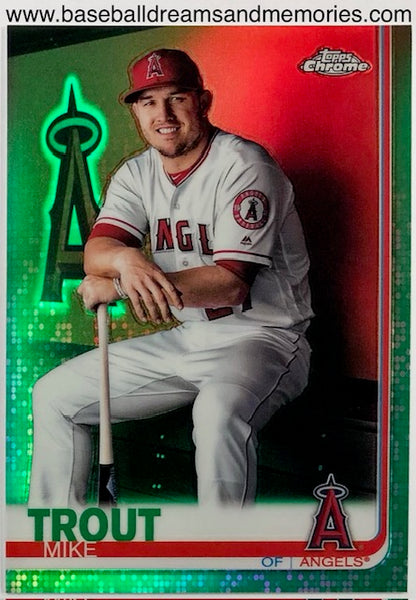 2019 Topps Chrome Mike Trout Dugout Variation Green Parallel Card Serial Numbered 41/99