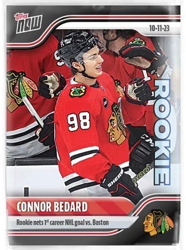 2023-24 Topps Now Hockey Connor Bedard Exclusive Rookie Sticker #5 "Rookie Nets 1st Career NHL Goal vs. Boston"