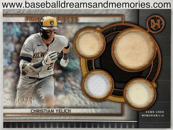 2023 Topps Museum Collection Christian Yelich Primary Pieces Quad Relic Card Serial Numbered 06/75