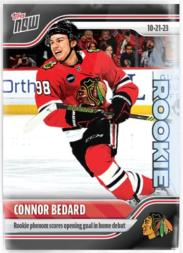 2023-24 Topps Now Hockey Connor Bedard Exclusive Rookie Sticker #15 "Rookie Phenom Scores Opening Goal In Home Debut""