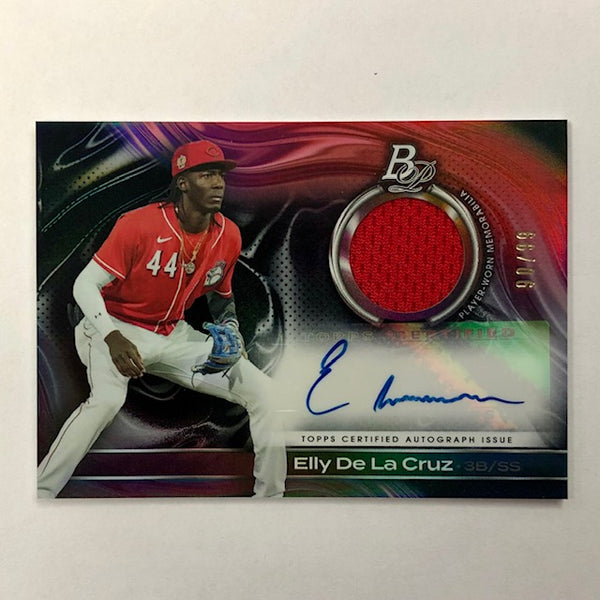 2023 Bowman Platinum Elly De La Cruz Autograph Relic Card Serial Numbered 90/99