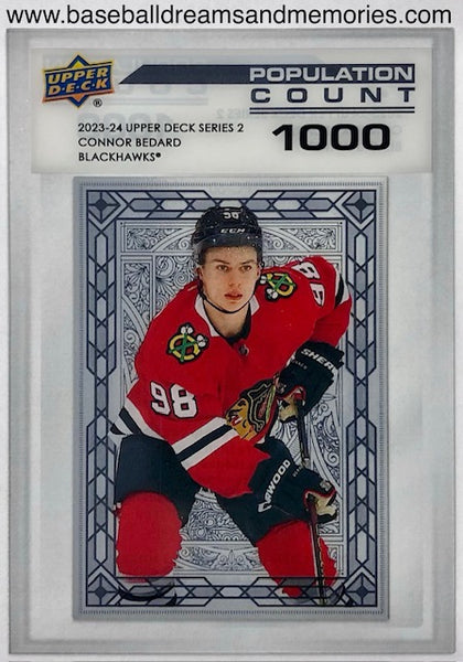 2023-24 Upper Deck Series 2 Connor Bedard Population Count 1000 Clear Card