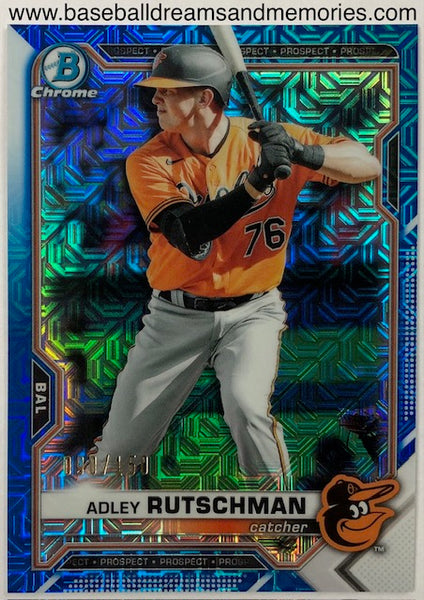 2021 Bowman Chrome Prospect Adley Rutschman Blue Mojo Refractor Card Serial Numbered 090/150