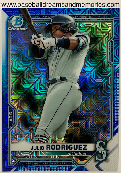 2021 Bowman Chrome Prospect Julio Rodriguez Blue Mojo Refractor Card Serial Numbered 035/150
