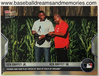 2022 Topps Now Ken Griffey Jr "FATHER AND SON PLAY CATCH AT MLB FIELD OF DREAMS" Card