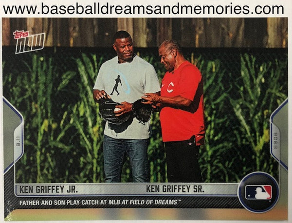 2022 Topps Now Ken Griffey Jr "FATHER AND SON PLAY CATCH AT MLB FIELD OF DREAMS" Card