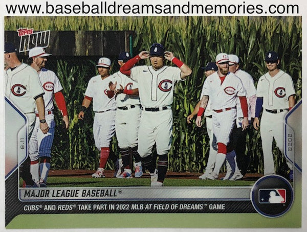 2022 Topps Now Major League Baseball "CUBS AND REDS TAKE PART IN 2022 MLB AT FIELD OF DREAMS GAME" Card