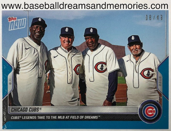 2022 Topps Now Chicago Cubs "CUBS LEGENDS TAKE TO THE MLB AT FIELD OF DREAMS" Blue Parallel Card Serial Numbered 08/49 (Dawson's Jersey Number)
