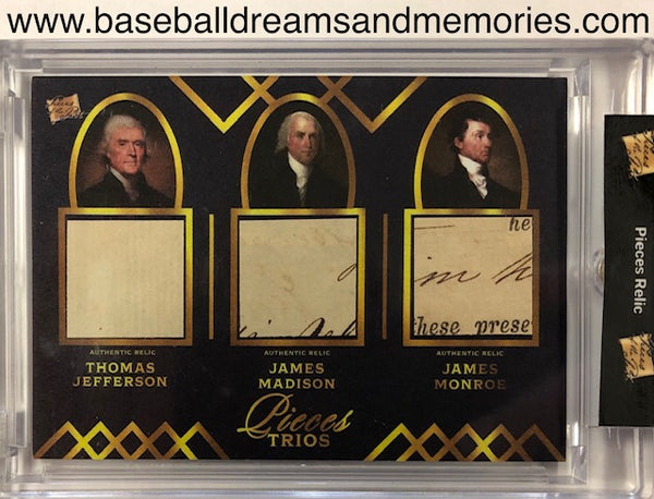 2022 Pieces of the Past Thomas Jefferson, James Madison, James Monroe Relic Card