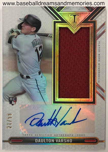 2021 Topps Triple Threads Daulton Varsho Autograph Jumbo Jersey Rookie Card Serial Numbered 21/99
