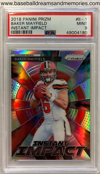 2018 Panini Prizm Baker Mayfield Instant Impact Card Graded PSA MINT 9