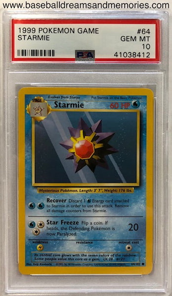 1999 Pokemon Starmie Card Graded PSA Gem Mint 10 Baseball Dreams & Memories 1999 Pokemon Starmie Card Graded PSA Gem Mint 10 Baseball Dreams & Memories