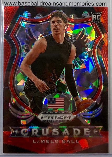 2020-21 Prizm Draft Picks LaMelo Ball Red Cracked Ice Crusade Rookie Card