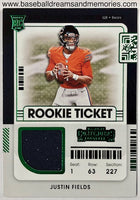 2021 Panini Contenders Justin Fields Green Foil Rookie Ticket Jersey Card