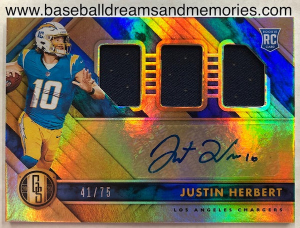 2020 Panini Gold Standard Justin Herbert Triple Jersey Autograph Rookie Card Serial Numbered 41/75