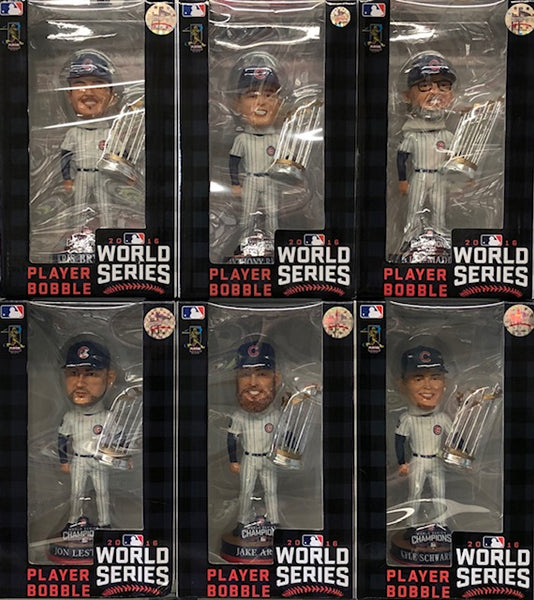 2016 World Series Champions Chicago Cubs Player Bobblehead Set with Trophys - Local Exclusive Variation
