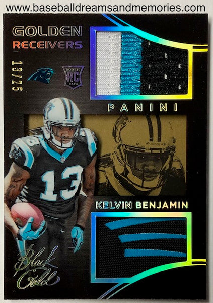 2014 Panini Black Gold Kelvin Benjamin Golden Receivers Dual Jersey Patch Logo Card Serial Numbered 13/25 (His Jersey Number)