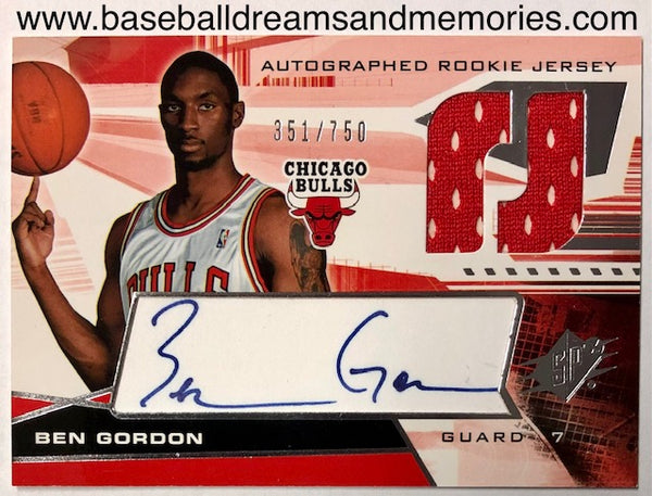 2004-05 Upper Deck SPX Ben Gordon Autograph Rookie Jersey Card Serial Numbered 351/750