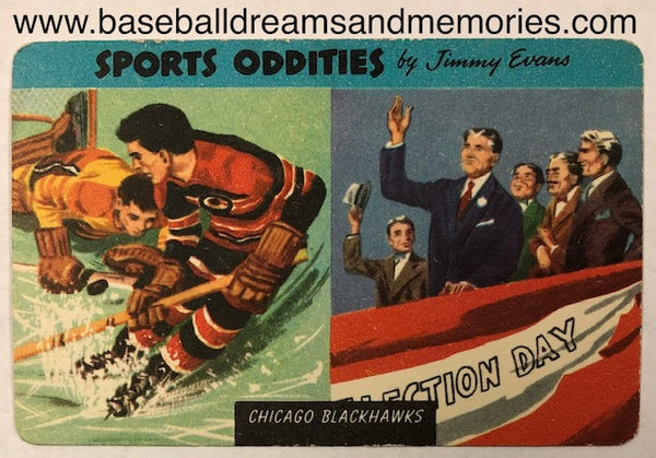 1954 Sports Oddities Chicago Blackhawks Hockey's Election Day Champs Card