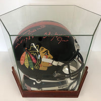 Chicago Blackhawks Bobby Hull & Tony Esposito Inscribed Football Helmet in Glass Display Case