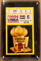 Chicago Bulls 1994 NBA Playoffs Chicago Stadium Ticket Stub in Glass Block Display