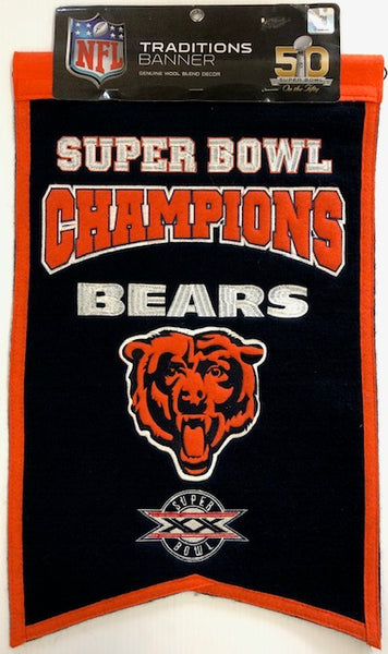 Winning Streak Genuine Wool Blend Chicago Bears Super Bowl Champions Banner Approximately 23”x 14”