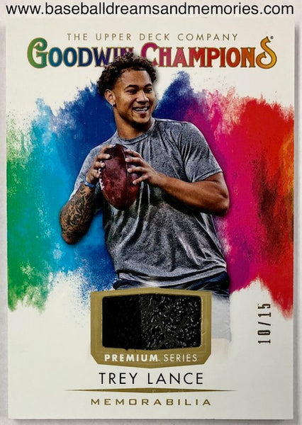 2021 Upper Deck Goodwin Champions Trey Lance Color Splash Relic Card Serial Numbered 10/15
