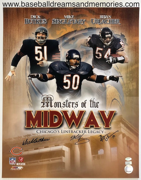 Chicago Bears Dick Butkus Brian Urlacher Mike Singletary Signed Autographed Monsters Of The Midway 16x20 Photo with COA