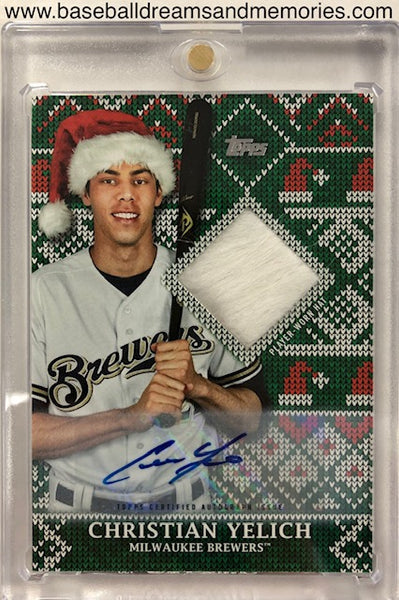 2019 Topps Holiday Christian Yelich Autographed Santa Hat Relic Card