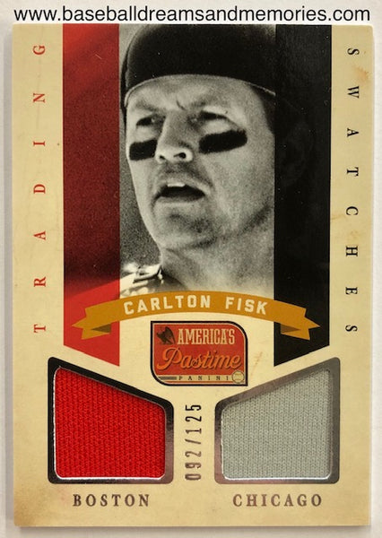 2014 Panini Americas Pastime Carlton Fisk Dual Boston/Chicago Jersey Card Serial Numbered 092/125