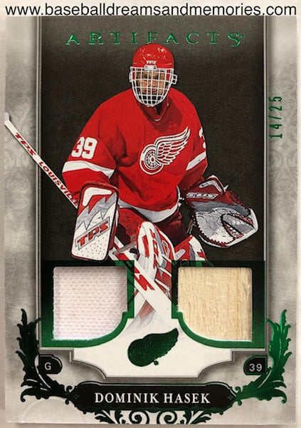 2018-19 Upper Deck Artifacts Dominik Hasek Dual Jersey Stick Card Serial Numbered 14/25