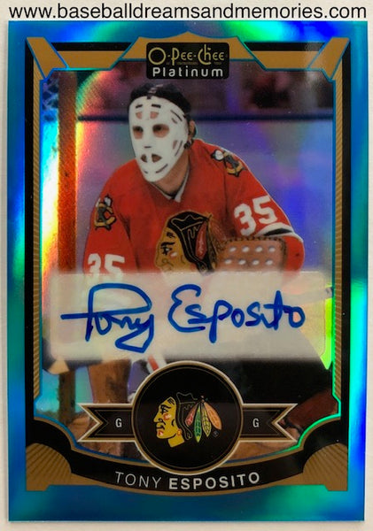 2015-16 UD O-Pee-Chee Platinum Tony Esposito Blue Rainbow Autograph Card (1:1,469 Packs)