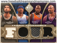 2009-10 SP Game Used Tim Duncan, Allen Iverson, Shaquille O'Neal, Karl Malone Fabric Foursomes Jersey Card Serial Numbered 23/50