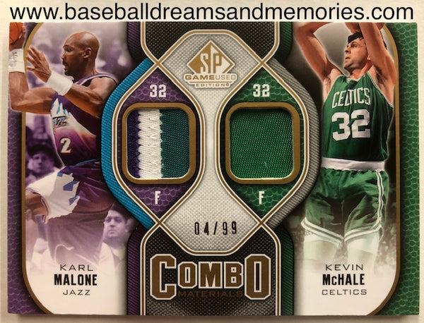2009-10 SP Game Used Karl Malone & Kevin McHale Combo Materials Jersey Patch Card Serial Numbered 04/99