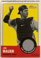 2012 Topps Heritage Joe Mauer Color Photo Swap Jersey Card Serial Numbered 63/63