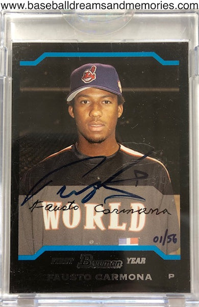 2004 Bowman Fausto Carmona 2006 Bowman Originals Buyback Autograph Card Serial Numbered 01/56