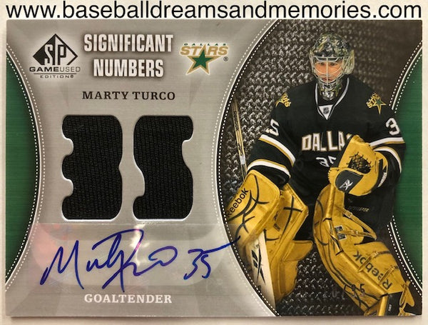 2009-10 Upper Deck SP Game Used Marty Turco Significant Numbers Autograph Jersey Card Serial Numbered 18/35