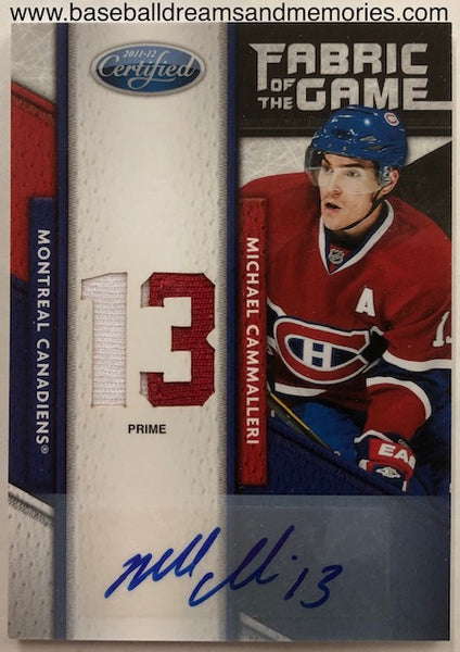 2011-12 Panini Certified Michael Cammalleri Fabric Of The Game Autograph Jersey Patch Card Serial Numbered 4/5