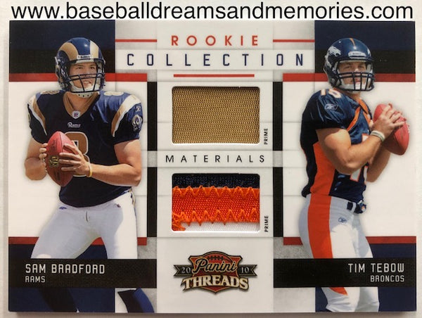 2010 Panini Threads Sam Bradford & Tim Tebow Rookie Collection Jersey Patch Card Serial Numbered 10/25